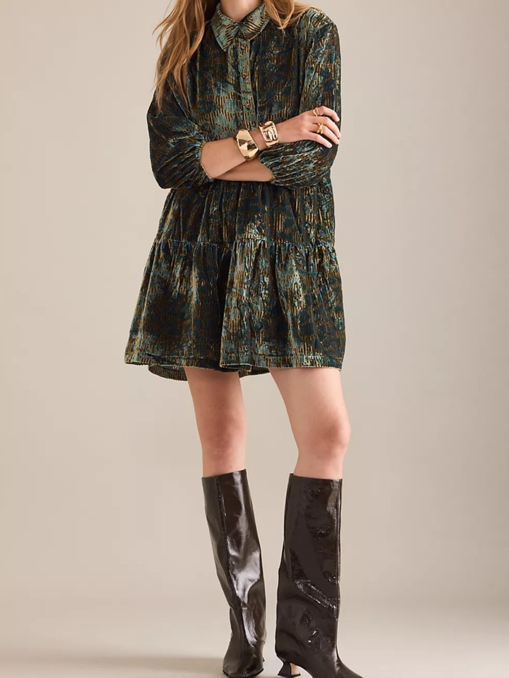 Maeve The Bettina Tiered Shirt Dress: Mini Velvet Edition
